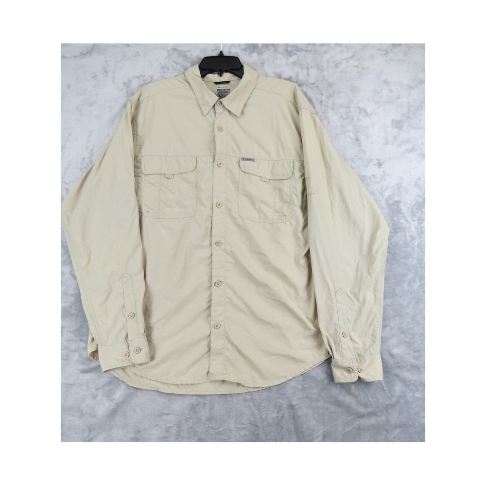 Columbia Titanium Fishing Shirt Mens XL Tan Long Sleeve Button Down Nylon Hiking
